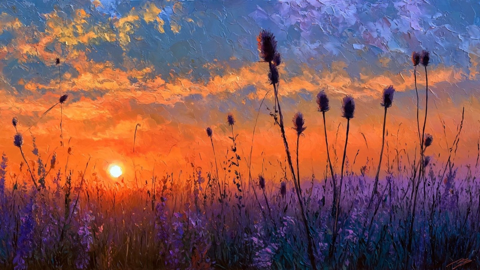 romantic spring meadow at sunrise